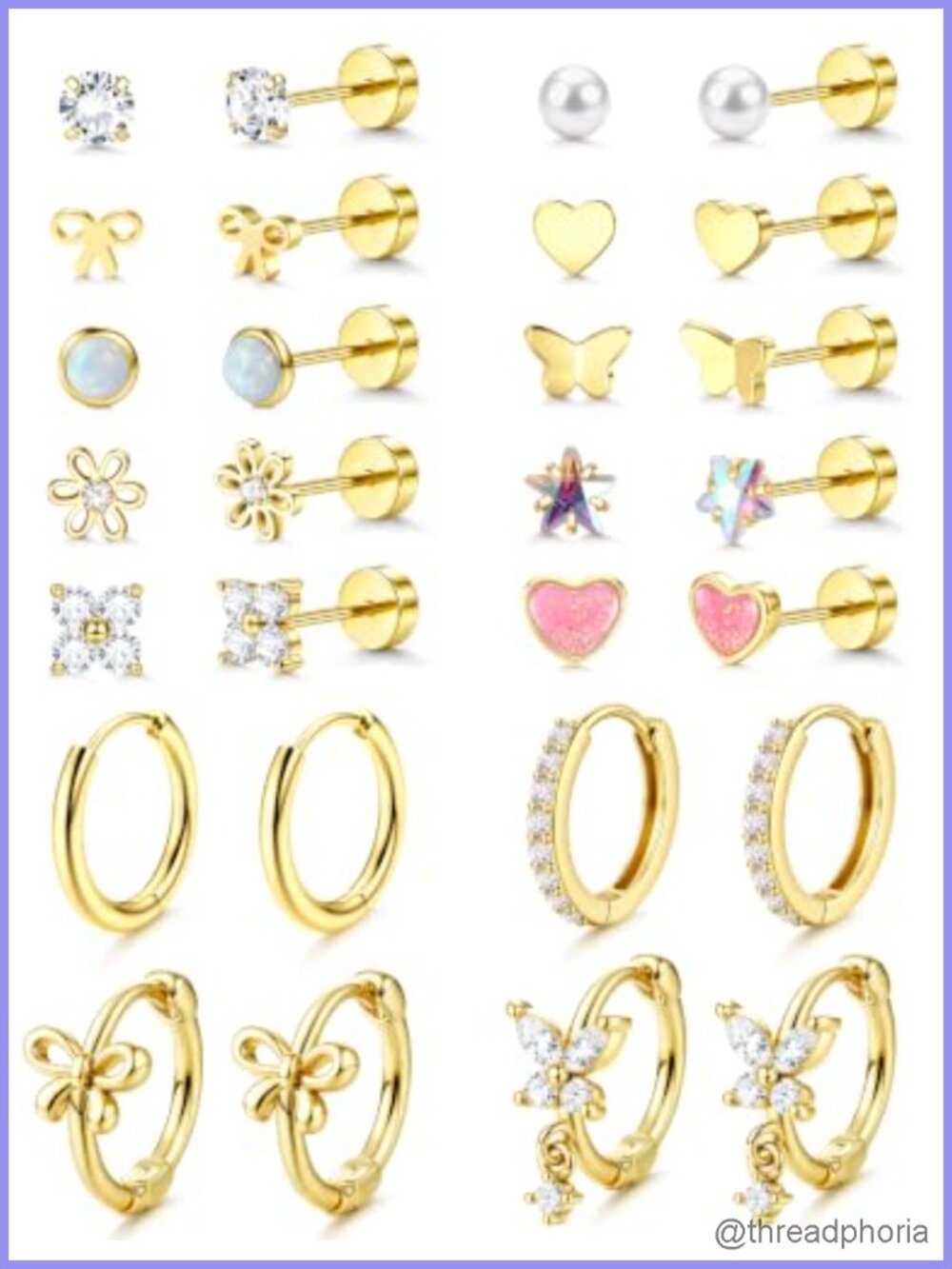 Flat Back Stud Earrings Hypoallergenic 14K Gold Plated